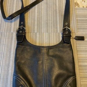 Black Leather COACH crossover bag with silver hardware